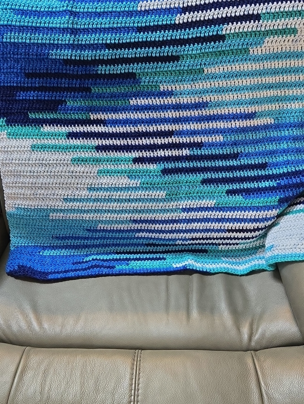 Handmade Blue-Tone Crochet Throw Blanket - Multipattern Home Accent
